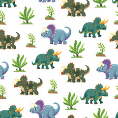 Dinosaurs seamless pattern. Flat vector clipart, illustration with isolated background. © Universe Mary