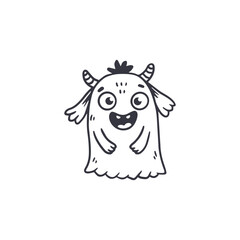 cute cartoon monster isolated on white background for coloring pages, magazines. Alien, Funny character. Sketch, doodle. Vector illustration