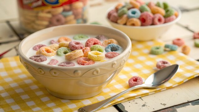 Colorful Breakfast Cereal with Milk - Powered by Adobe