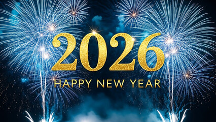 Happy New Year 2026 Celebration with Fireworks Golden Numbers and Festive Atmosphere