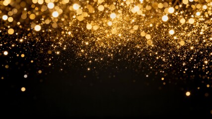 Golden glitter bokeh falling on dark background