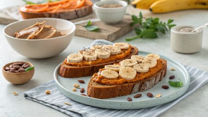 Healthy Breakfast Toasts with Banana and Pumpkin Puree