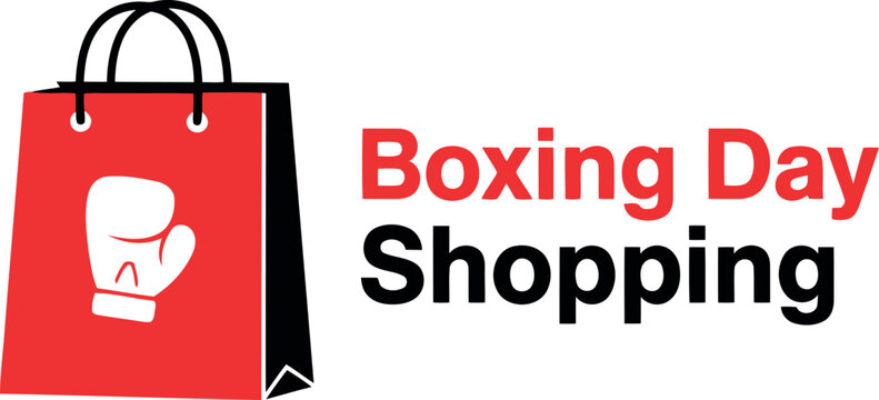 Boxing day shopping event illustration, showcasing a vibrant red retail bag with a striking white boxing glove icon, perfectly symbolizing festive season sales, discounts, and consumer deals.