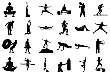Obraz premium Silhouettes of People Performing Diverse Sports and Fitness Routines