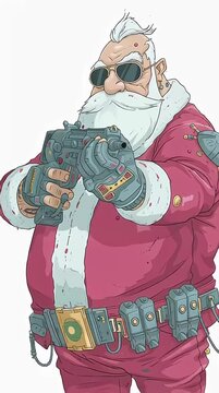 Cyberpunk Santa Claus with Futuristic Weapon

