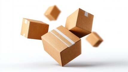 Cardboard boxes tumbling and flying, illustrating concepts of fast shipping, express delivery and online shopping service,