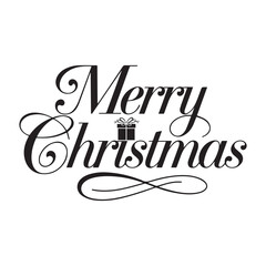 Elegant Merry Christmas Typography Design with Festive Gift and Swash Accents.