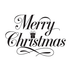 Elegant Merry Christmas Typography Design with Festive Gift and Swash Accents.