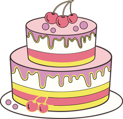 Vibrant two tiered birthday cake flat design illustration