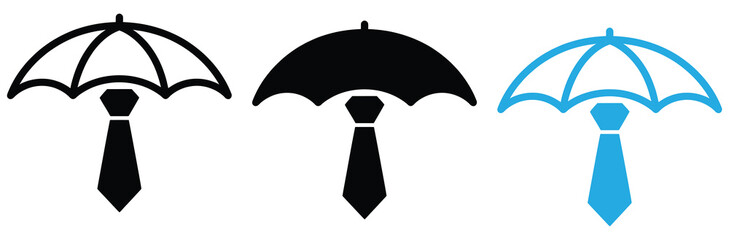Business protection concept with umbrella and necktie,Umbrella icon set.umbrella icon. Umbrella symbol collection. Umbrella icon.Umbrella logo vector icon template Illustration design