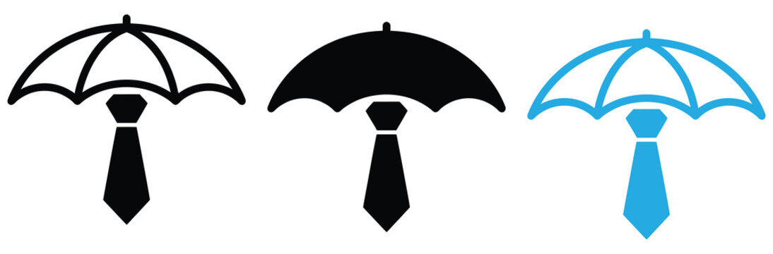 Business protection concept with umbrella and necktie,Umbrella icon set.umbrella icon. Umbrella symbol collection. Umbrella icon.Umbrella logo vector icon template Illustration design