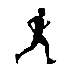 silhouette of a man jogging against a white background