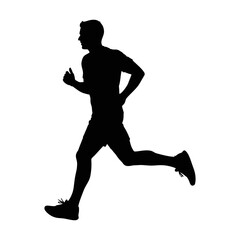 silhouette of a man jogging against a white background