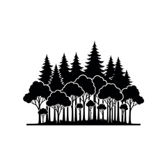 Silhouette of a dense forest with various tree types. © Dira
