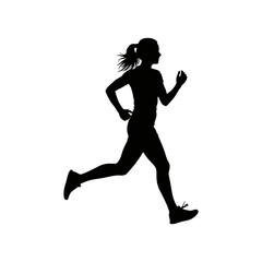 silhouette of a woman jogging against a white background