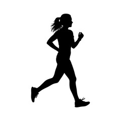 silhouette of a woman jogging against a white background