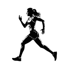 silhouette of a woman jogging against a white background