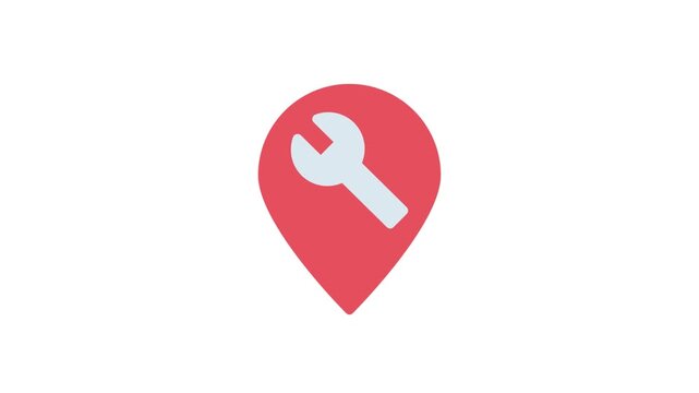 A red pin featuring a wrench icon, symbolizing tools or maintenance.