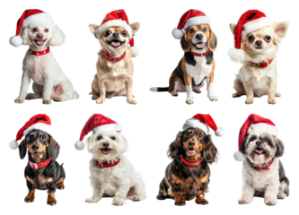 PNG Adorable dogs wearing Santa hats, element set on transparent background