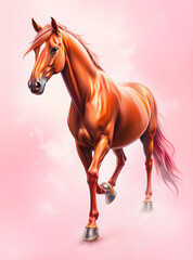  A red horse stallion with flowing pink mane and tail, soaring through a dreamy. 2026 New Year