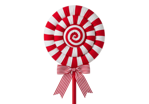 Large red and white striped lollipop decoration with a festive bow - Powered by Adobe