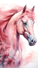  A red horse stallion with flowing pink mane and tail, soaring through a dreamy. 2026 New Year