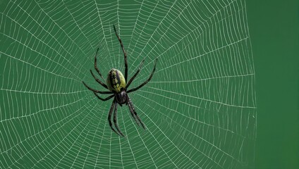 Obraz premium Spider in its web, a detailed view of the arachnids home.