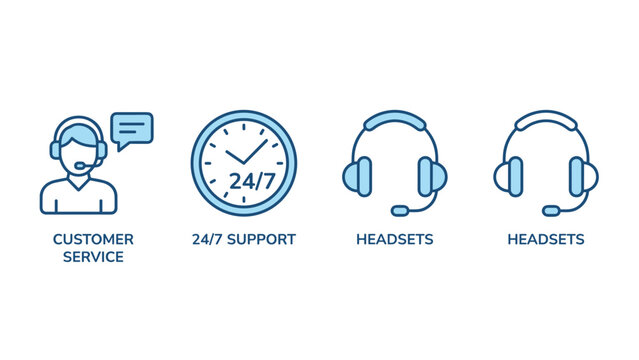Customer service and support available hours per day with headsets for assistance and communication needs
