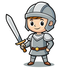 Cute Brave Knight Cartoon Vector Illustration for Storybook
