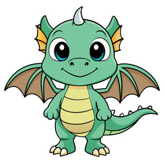 Cute Storybook Cartoon Vector of a Tiny Baby Dragon &ndash; Fantasy Character Illustration