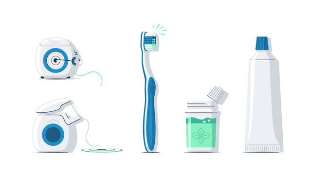 Oral hygiene essentials toothbrush toothpaste and dental floss for healthy teeth and gums routine care