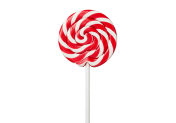 Swirly red and white lollipop candy on a stick, sweet treat