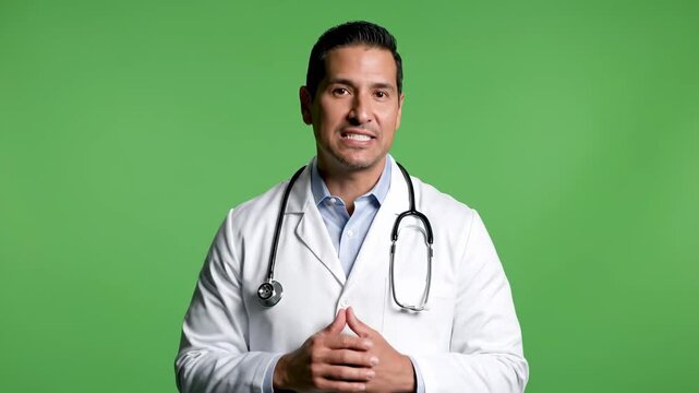 Professional male doctor explaining medical concepts in front of a green screen for health awareness videos