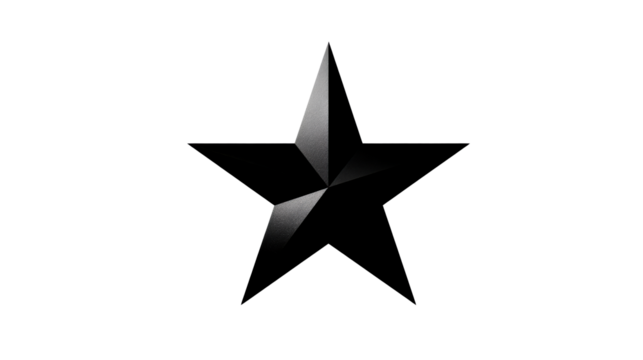 A stark, dimensional black fivepointed star symbolizing achievement or recognition, perfect for corporate awards or geometric graphic applications.