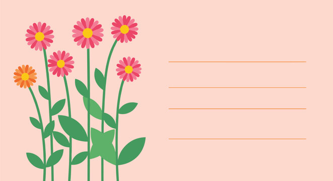 Simple and sweet greeting card template with a bouquet of pink and orange flowers on the left and lines for a personal message on the right.