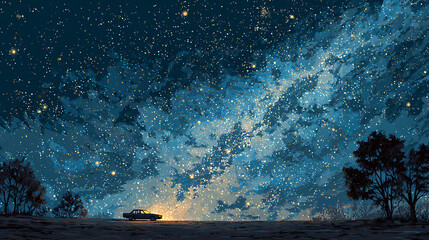 A car driving under a sky full of stars (2)