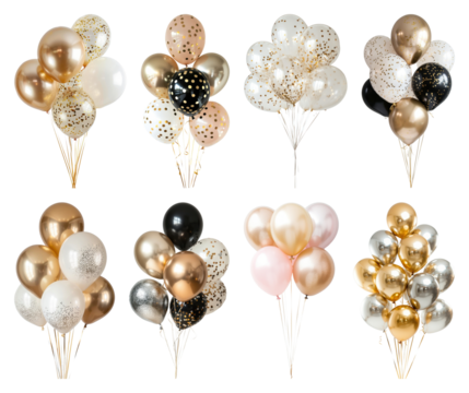 PNG Elegant metallic balloon bouquets, element set on transparent background