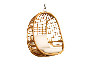 Comfortable Wicker Hanging Chair with Cushions for Relaxation Isolated on a Transparent Background