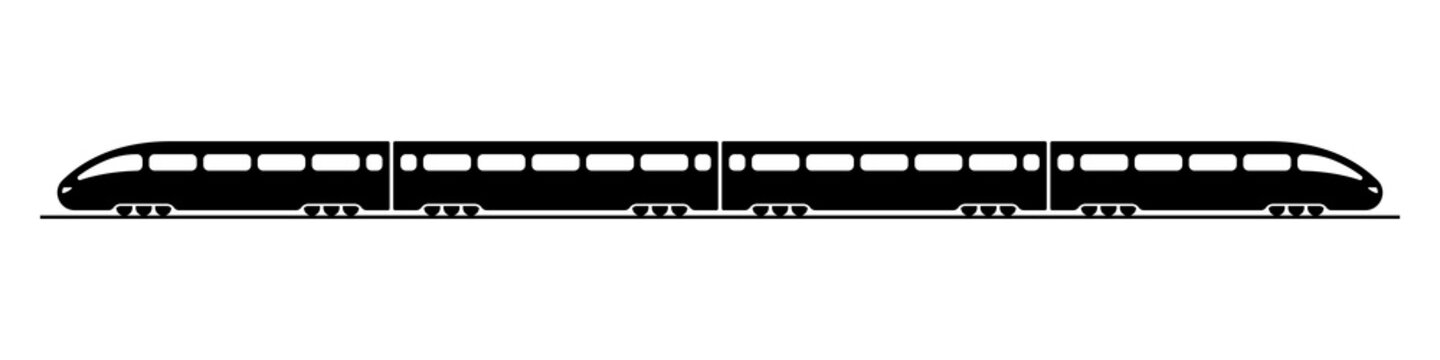 High-speed passenger train. Black silhouette. Side view. Vector simple flat graphic illustration. Isolated object on a white background.
