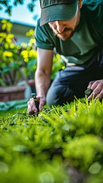 Man Gardening in Backyard Garden