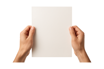Empty White Document Page Supported by Both Hands Isolated on a Transparent Background