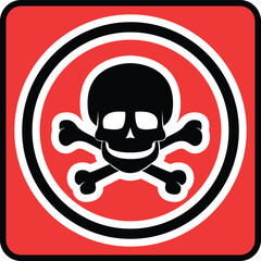 Skull and crossbones icon symbol on perfect for Unsuitable materials. evil looking horror skull. clean background. Death symbol, danger or poison icon. vector, tattoo, halloween, poisonous, deadly