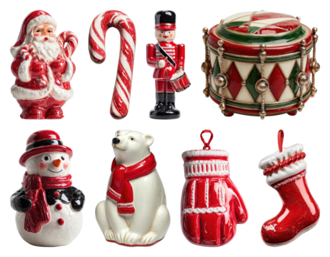 PNG Festive holiday decorations collection, element set on transparent background