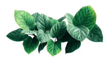 Lush green philodendron leaves with detailed veins and subtle yellowing edges, perfect for naturalistic backgrounds and botanical design projects.