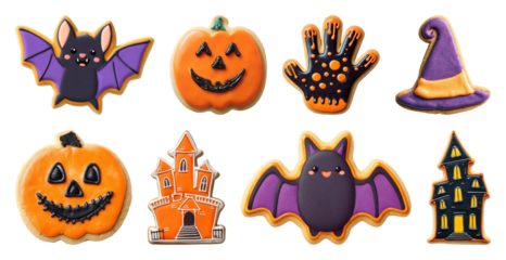 PNG Colorful Halloween-themed cookie designs, element set on transparent background