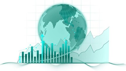 2026 Global Finance and Economic Growth Animation On White Background, Digital animation of a globe with financial charts and graphs - Powered by Adobe