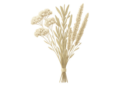 Bouquet of dried grasses and seed heads tied with string