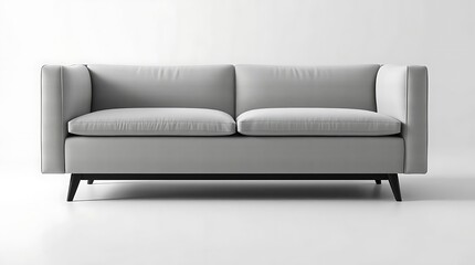 A hyper-realistic product shot of a modern minimalist sofa, upholstered in a light grey linen fabric, featuring clean lines and subtle stitching, captured with soft, diffused studio lighting