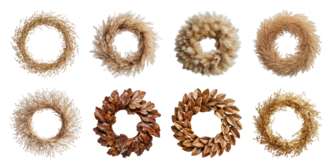 PNG Rustic autumn wreath collection, element set on transparent background