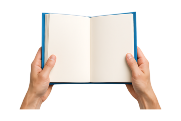 Minimal Open Pages Displayed Clearly by Human Hands Isolated on a Transparent Background